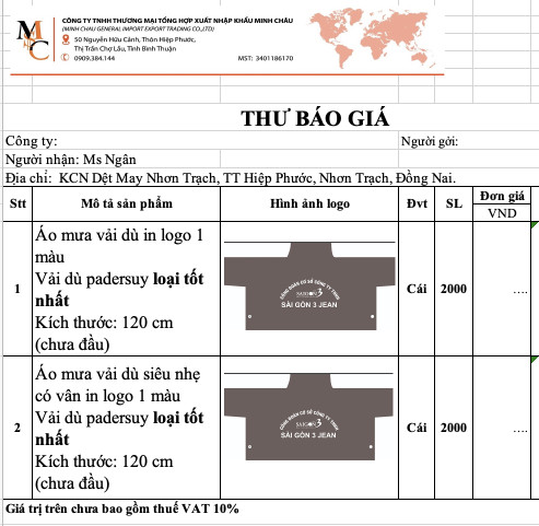 Báo giá áo mưa