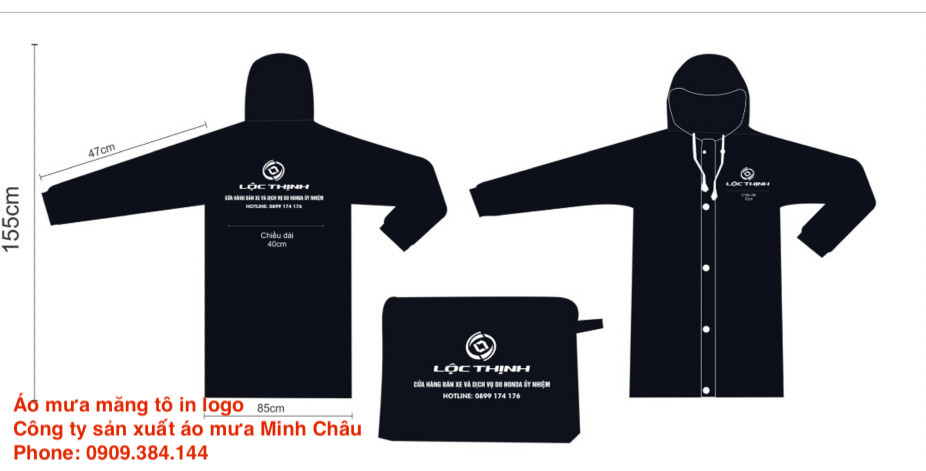 Áo mưa măng tô in logo theo yêu cầu